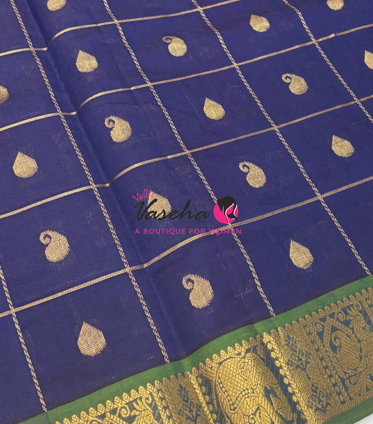 Semi Silk Cotton Saree - Checked Pattern with Butta  - VVSSC013