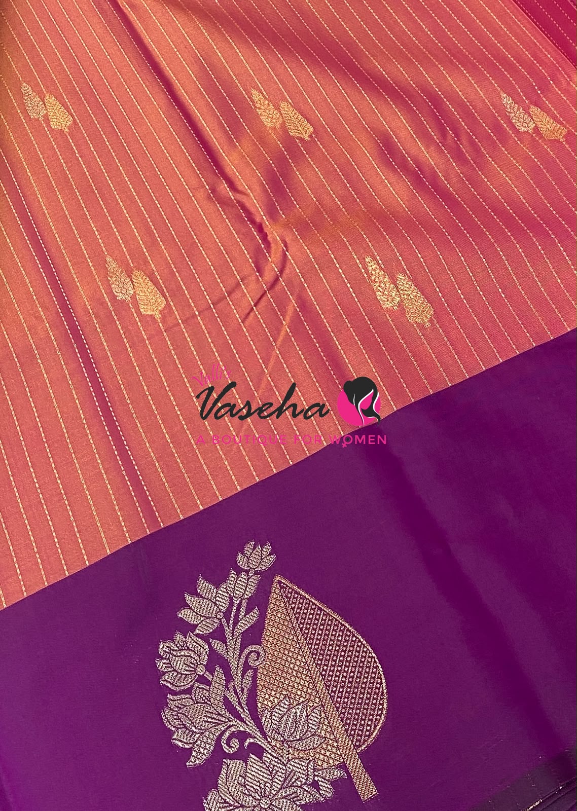 Semi Soft Silk - Peachish Pink With Purple Combo -VVSSS039