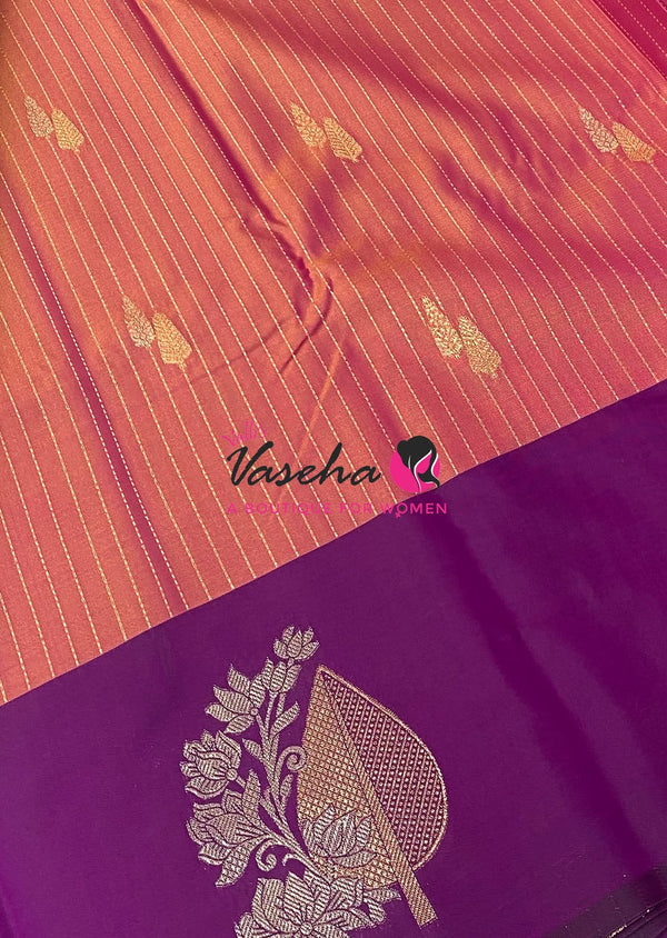 Semi Soft Silk - Peachish Pink With Purple Combo -VVSSS039
