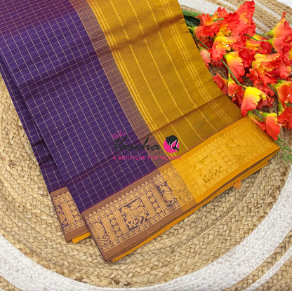 Semi Silk Cotton Saree - Checks Pattern - VVSSC019