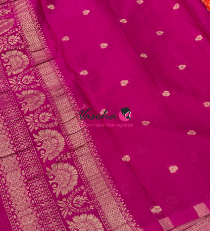 Banarasi Georgette Saree - Orange With Pink Combo - VVBGS002