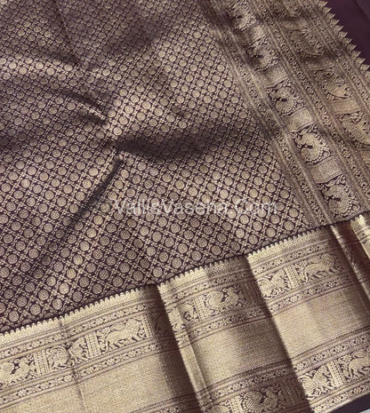 Pure Vintage Korvai Kanchipuram Bridal Silk Saree - Light Green & Brown Combo - VVPS033