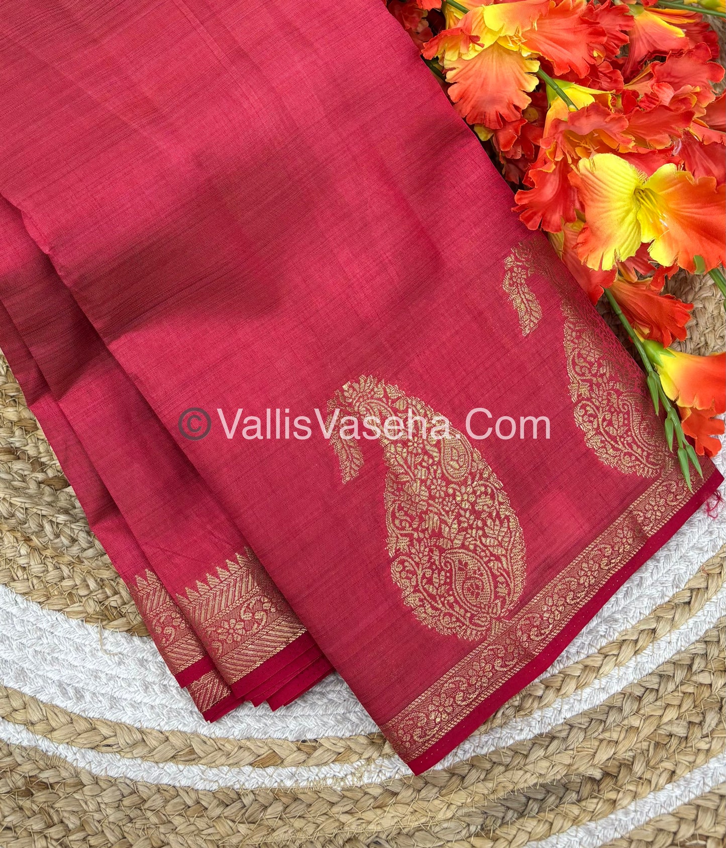 Semi Tussar Silk - Small Mango - Peachish Red Shade - VVSTS002