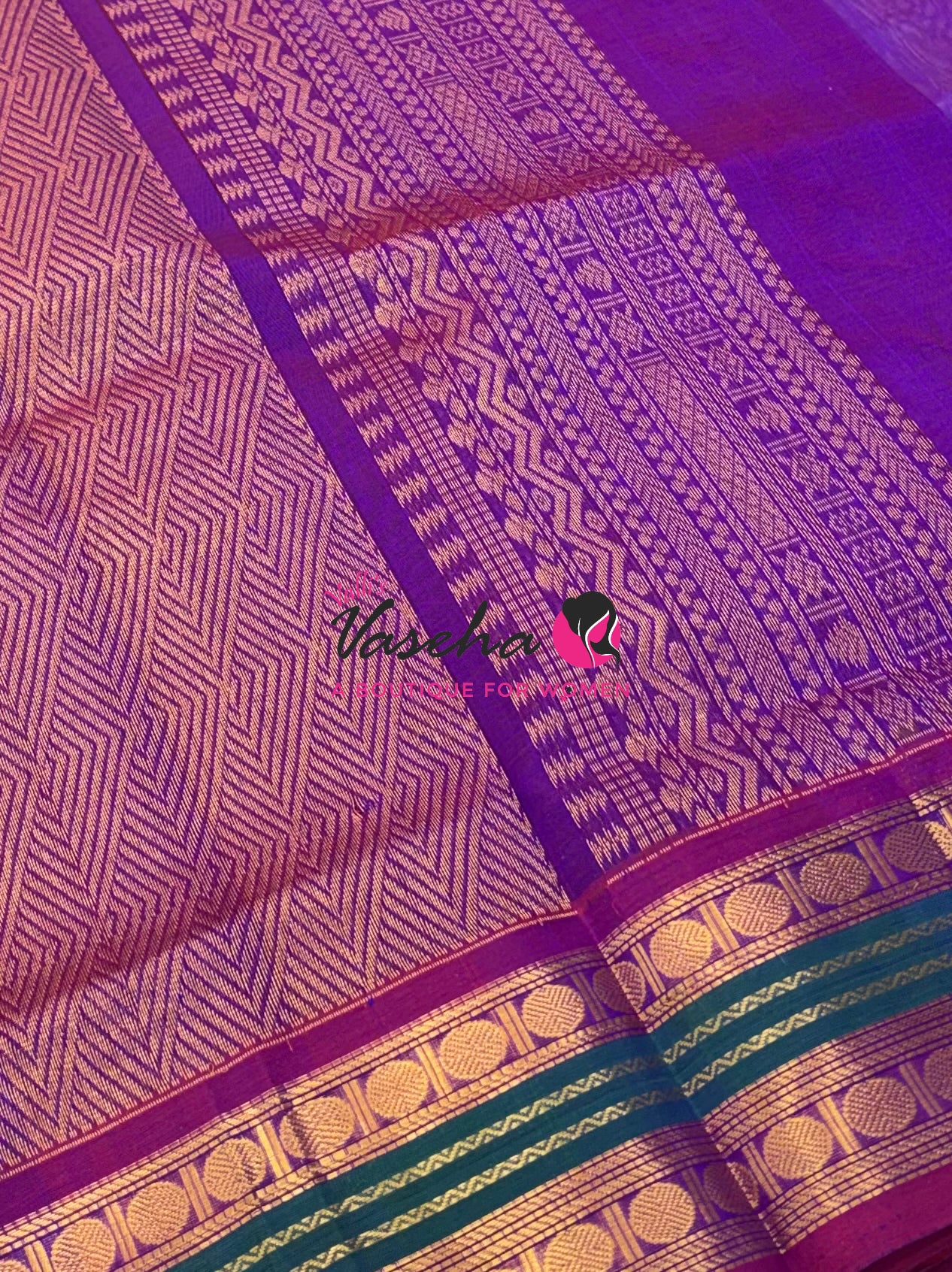 Pure Korvai Silk Cotton Saree - Blue with Purple - VVKSC004