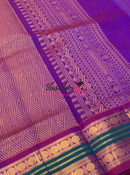 Pure Korvai Silk Cotton Saree - Blue with Purple - VVKSC004