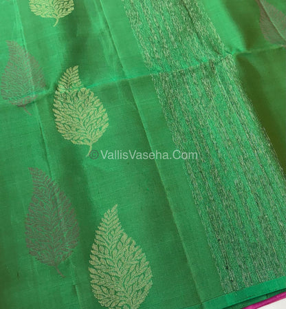Pure Soft Silk Saree - Border Less  - Green & Pink Combo - VVPSS070