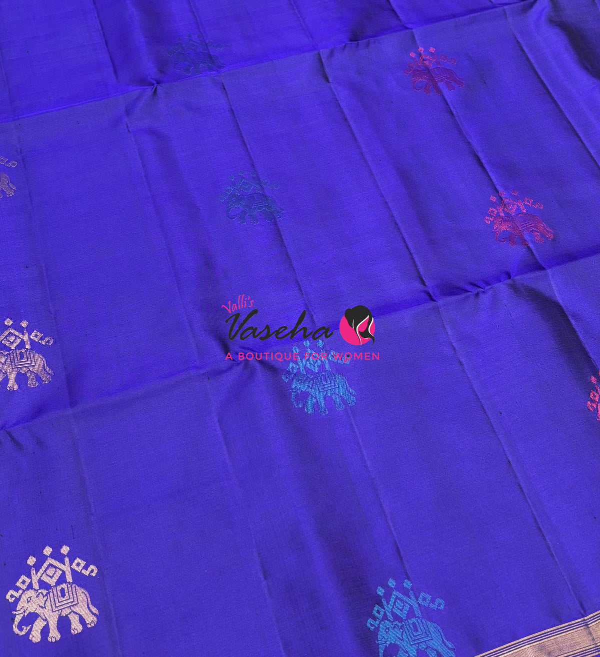 Pure Soft Silk Saree  - Treble Zari Weaving Butta - Blue Shade - VVPSS125