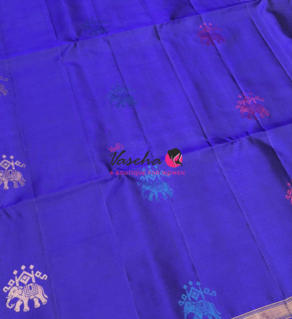 Pure Soft Silk Saree  - Treble Zari Weaving Butta - Blue Shade - VVPSS125