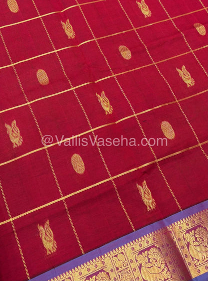 Semi Silk Cotton Saree - Blue with Red shade - VVSSC002