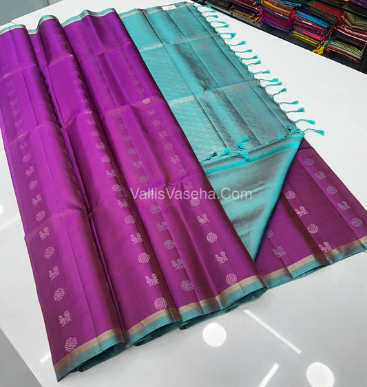 Pure Soft Silk Saree  - Purplish Pink & Blue Combo  - VVPSS055