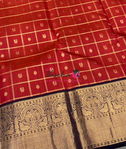 Pure Vintage Korvai Kanchipuram Silk Saree - Rust Pink & Navy Blue Combo - VVPS044