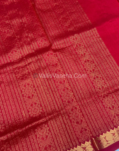 Pure Silk Cotton Saree -  Mayil & Elephant Design - Red - VVMES001