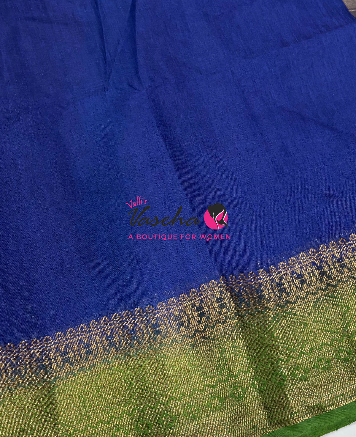 Semi Jute Silk Saree - Blue With Green Shade- VVSJS001