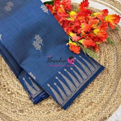 Semi Tussar Silk Saree | Blue Shade |VVSTS050
