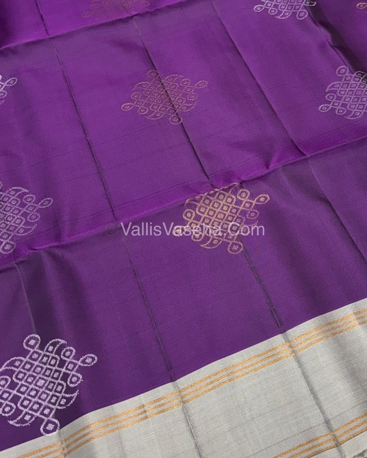 Half Mixed Soft Silk Saree - Kolam Design - Purple & Grey  Shade - VVPSS056