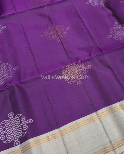 Half Mixed Soft Silk Saree - Kolam Design - Purple & Grey  Shade - VVPSS056