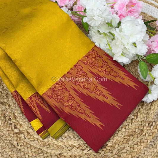 Kanchi Semi Silk  - Lemon Yellow with Red - VVKSS003