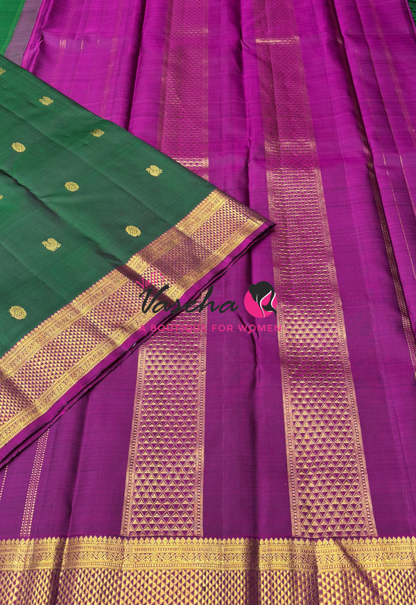 Pure Kanchipuram Silk Saree - Green  & Purple Combo - VVPS025