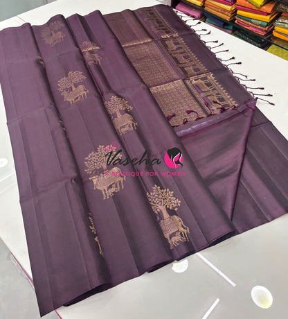 Pure Soft Silk Saree  - Border Less  - Wine Brown Shade - VVPSS102