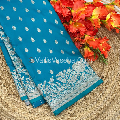 Semi Soft Silk with Border - Turquoise Blue Shade  -VVSSS012