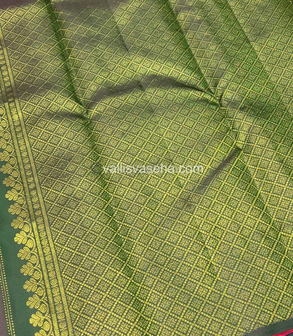 Pure Kanchipuram Silk Saree - Borderless - Peach with Green - VVPS022