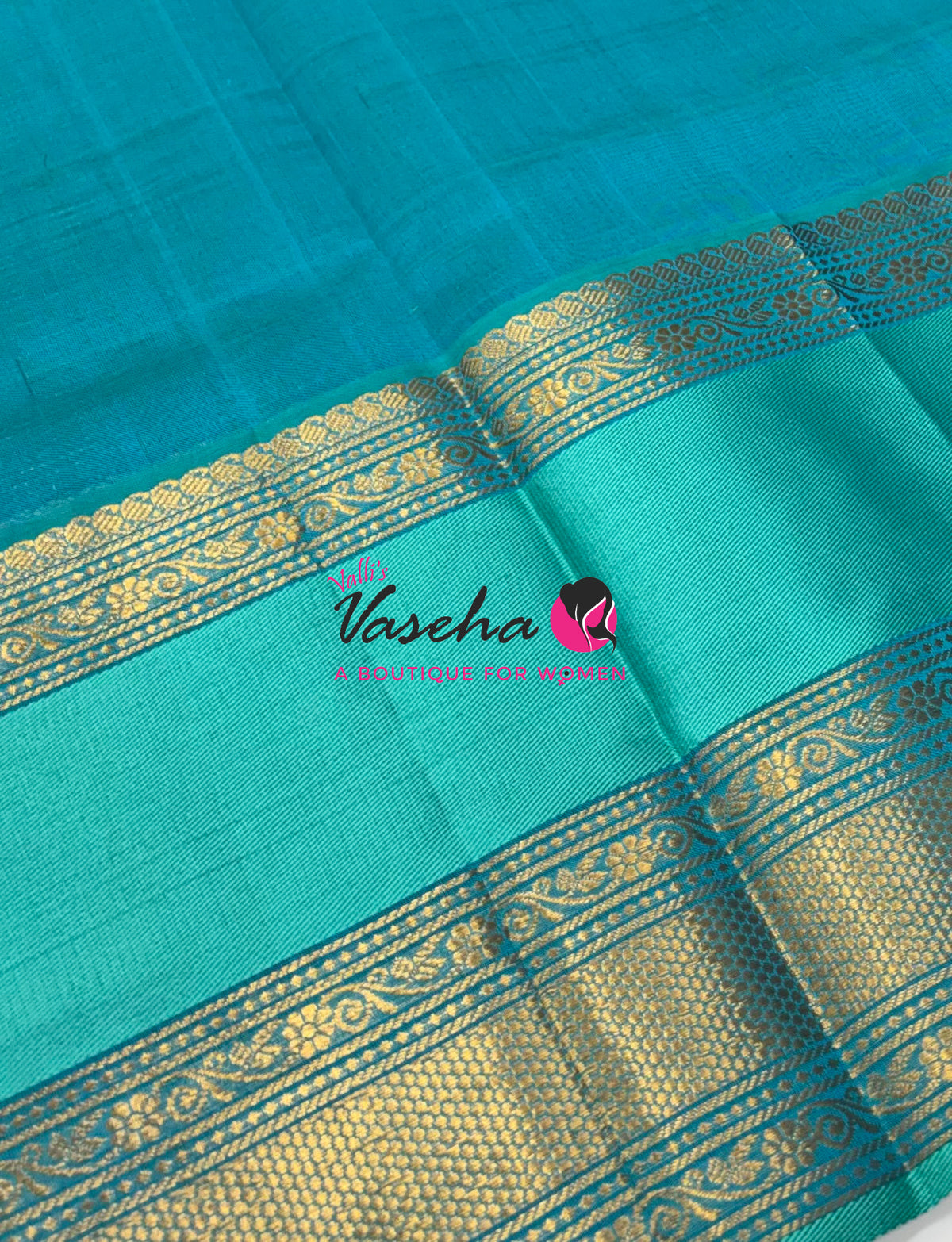 Pure Korvai Silk Cotton - Checks Pattern - Green  With Blue Shade  - VVKSC034