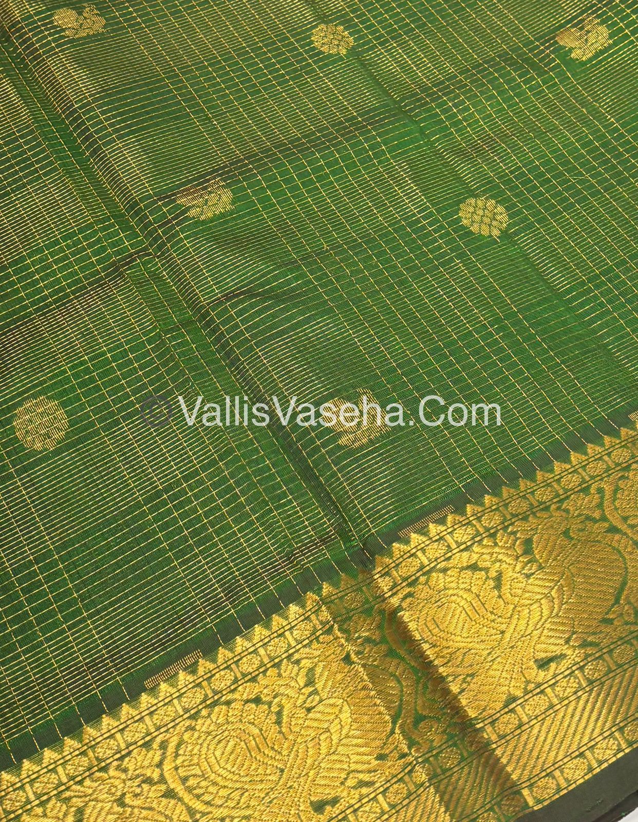 Pure Silk Cotton Saree - Vairavoosi checks - Mayil & Chakkaram - Green Shade - VVMCV001