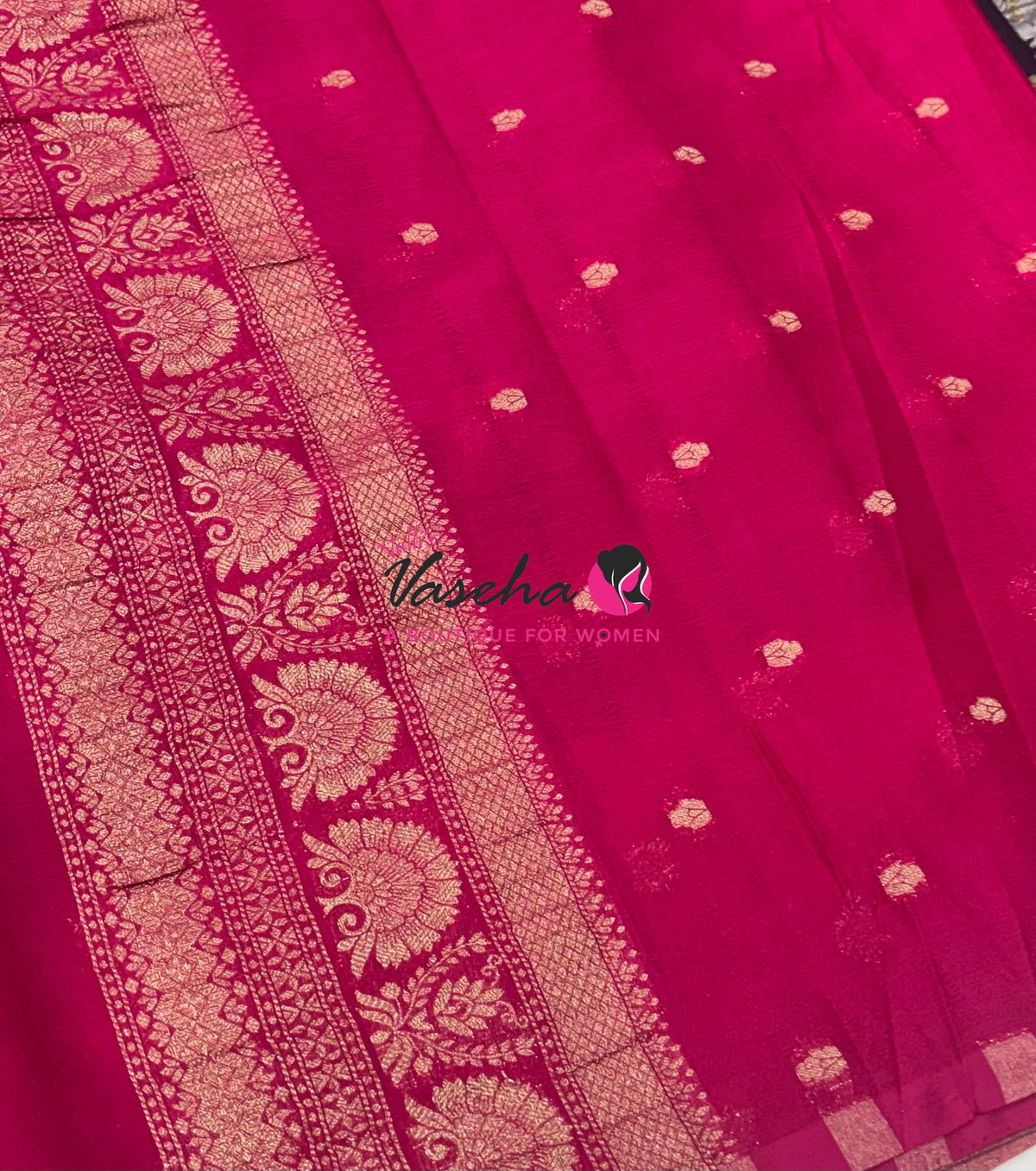 Banarasi Georgette Saree - Black With Pink Combo - VVBGS002