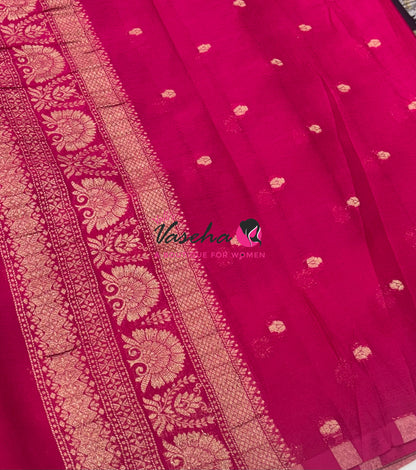 Banarasi Georgette Saree - Black With Pink Combo - VVBGS002