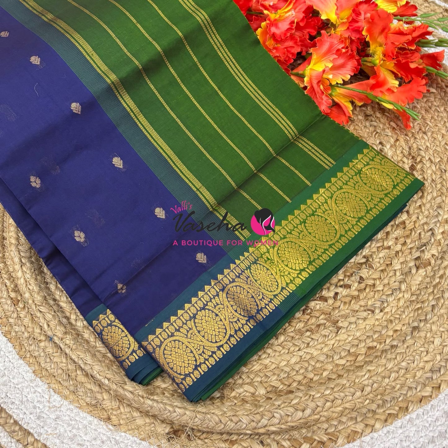 Semi Silk Cotton Saree | Double Leaf Butta Design |VVSSC016
