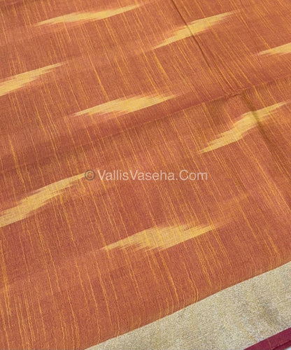 Bhagalpuri Linen Cotton Saree - Ikkat Print - Orange With Pink  Shade - VVBLC002