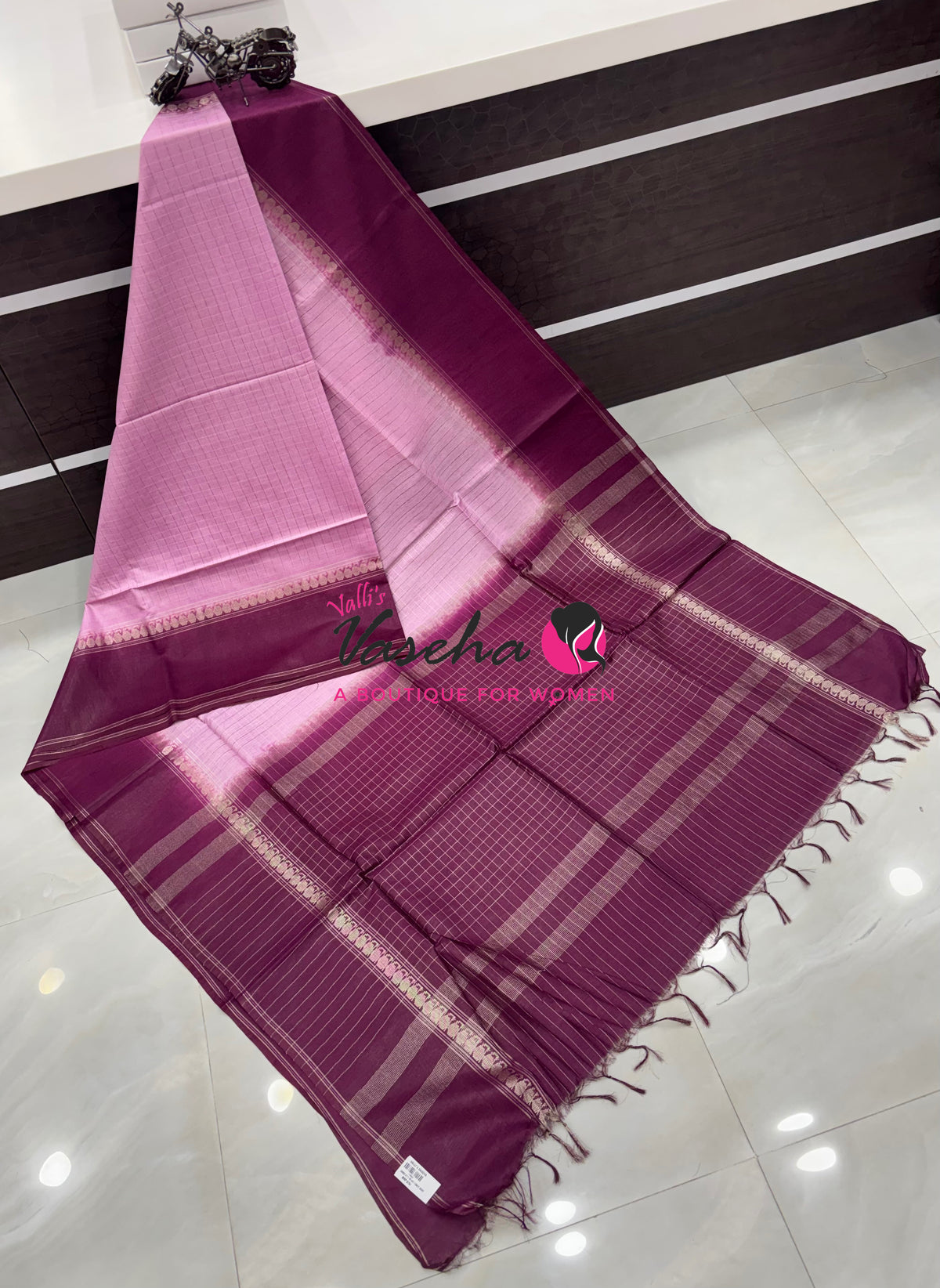 Bhagalpuri Silk | Light Pink With Purple Combo | VVBS011
