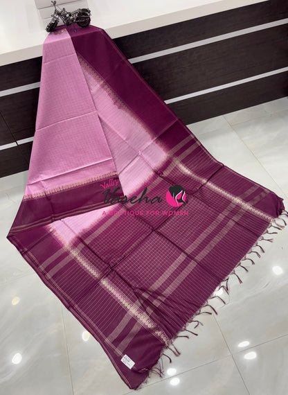 Bhagalpuri Silk | Light Pink With Purple Combo | VVBS011