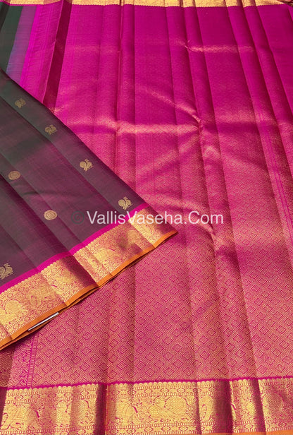 Pure Kanchipuram Silk Saree - Mandhulir Green With Pink Shade  - VVPS022