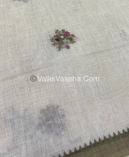 French Knot - Tissue Saree - Cream With Green Shade - VVLFN006