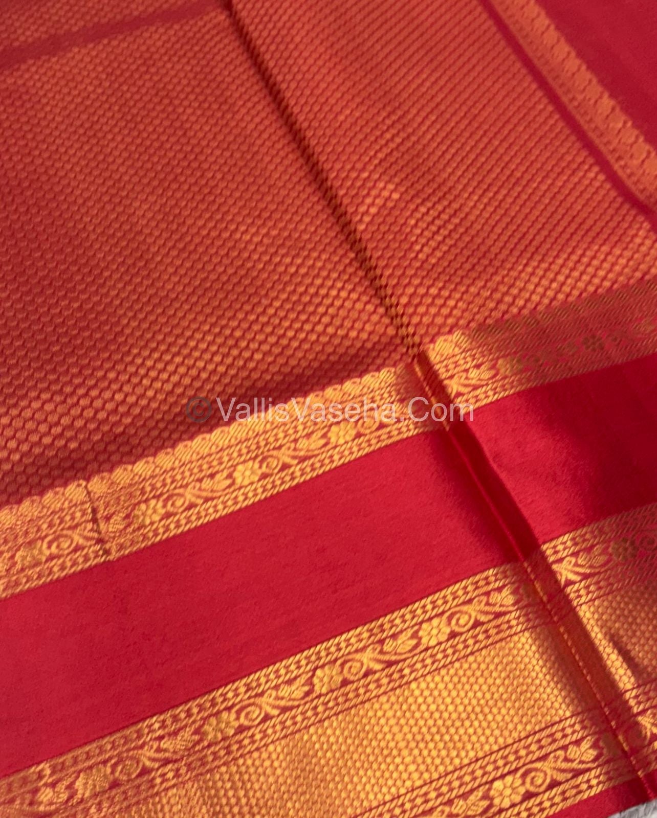 Pure Korvai Silk Cotton - Checks Pattern - Coffee Brown With Red Shade  - VVKSC034