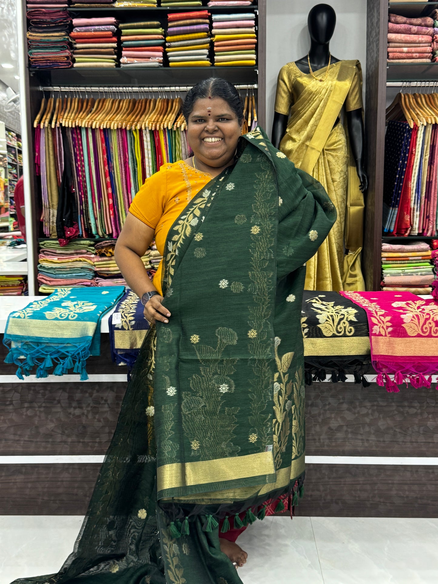Linen Mixed Jute Silk Saree - Green Shade - VVLMJ001
