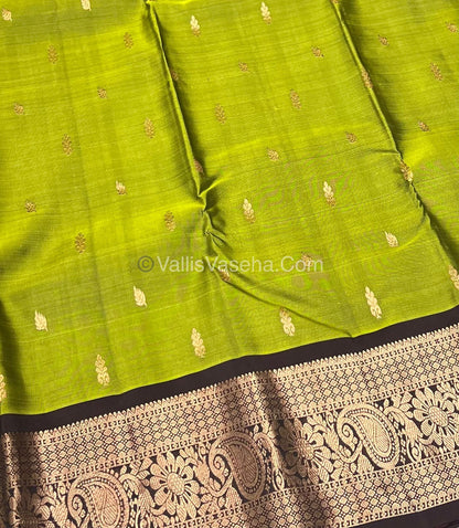 Half Mix - Pure Soft Silk Saree - Mehendi Green & Brown Shade - VVPSS031