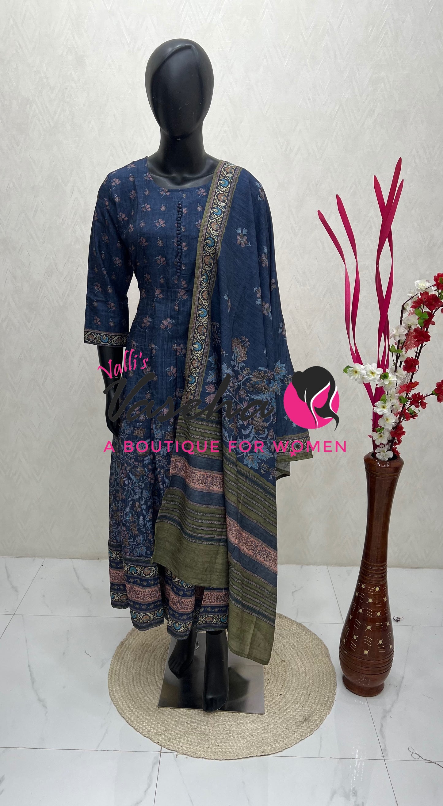 Ready Made | Anarkali |Long Gown & Duppatta (2pc) |Blue - VVLGD001