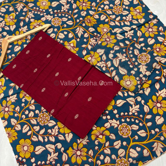 Unstitched Salwar Material -Raw Silk - Maroon Shade  - VVUSM012