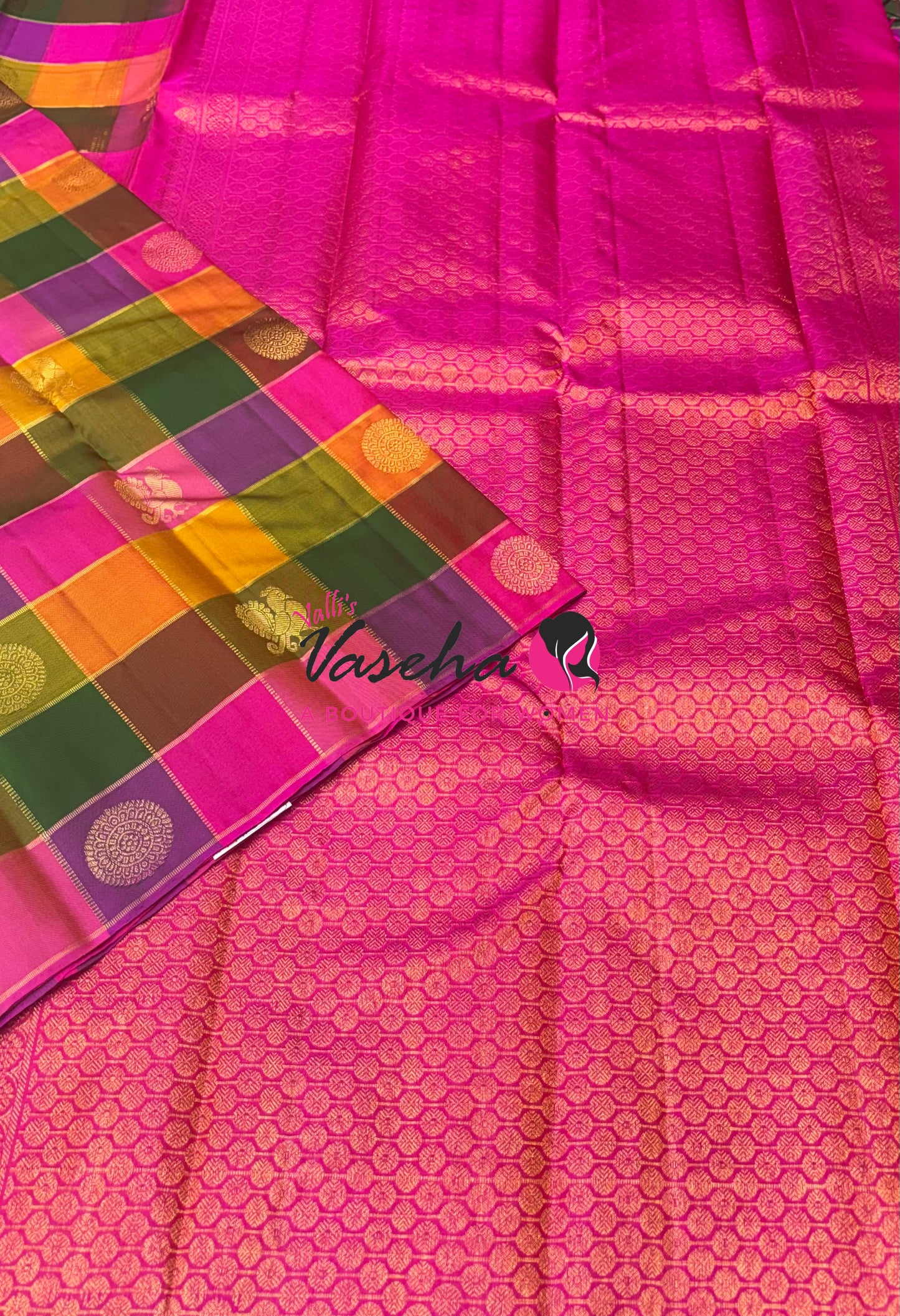Pure Kanchipuram Silk Saree - Pazhum Pazhamum Checks - VVPS017