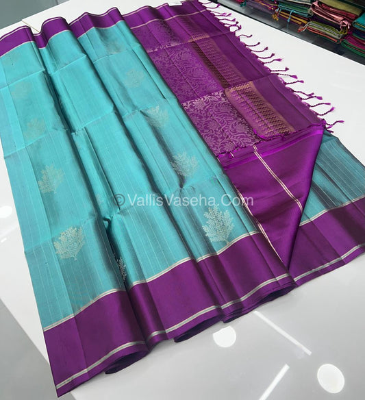Pure Soft Silk Saree  - Blue & Purple Combo - VVPSS055