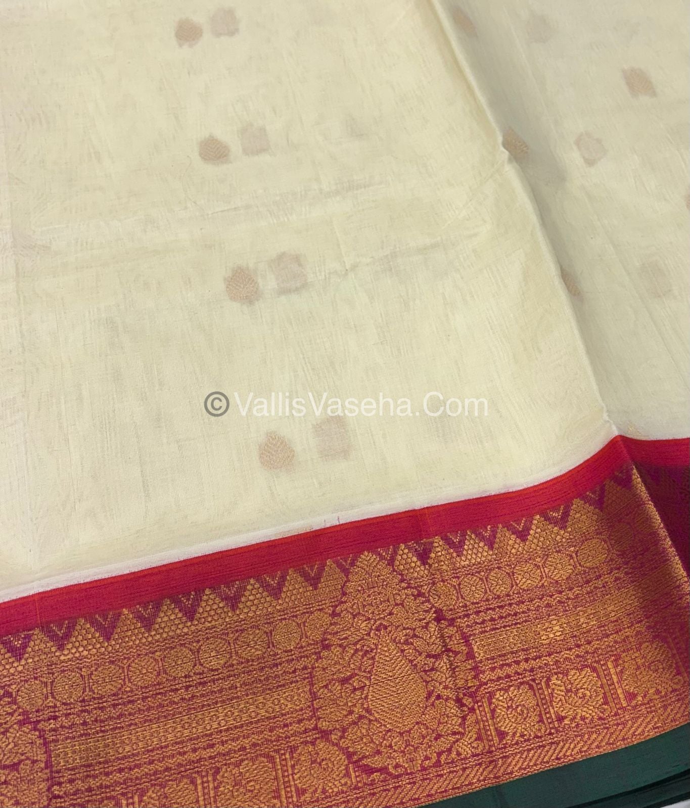 Pure Korvai Silk Cotton Saree - Cream with Pink - VVKSC019