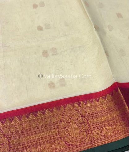 Pure Korvai Silk Cotton Saree - Cream with Pink - VVKSC019
