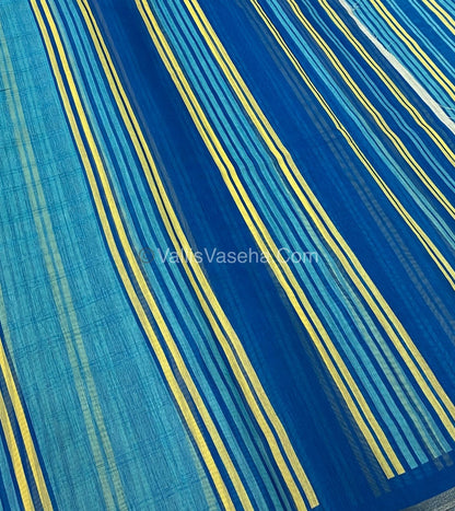 Semi Chanderi Saree - Blue & Blue Combo - VVSCS003