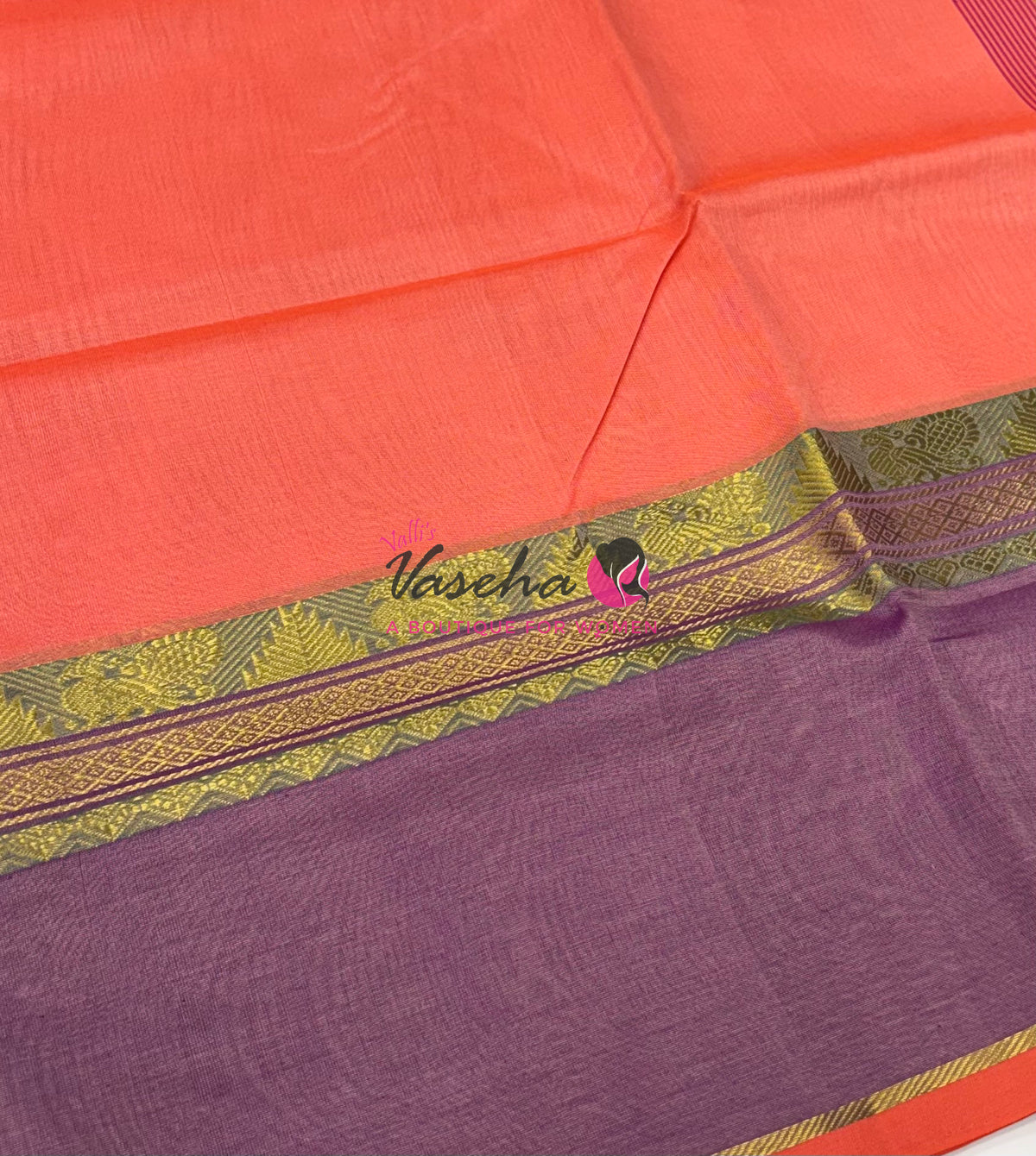 Pure Silk Cotton Saree - VTV Sarees - Peach & Purplish Pink Shade - VVPSC013