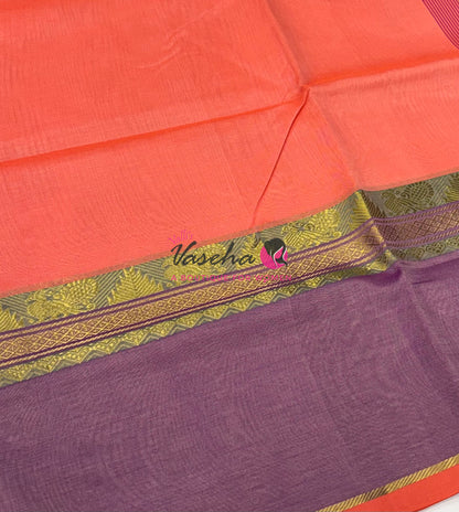 Pure Silk Cotton Saree - VTV Sarees - Peach & Purplish Pink Shade - VVPSC013