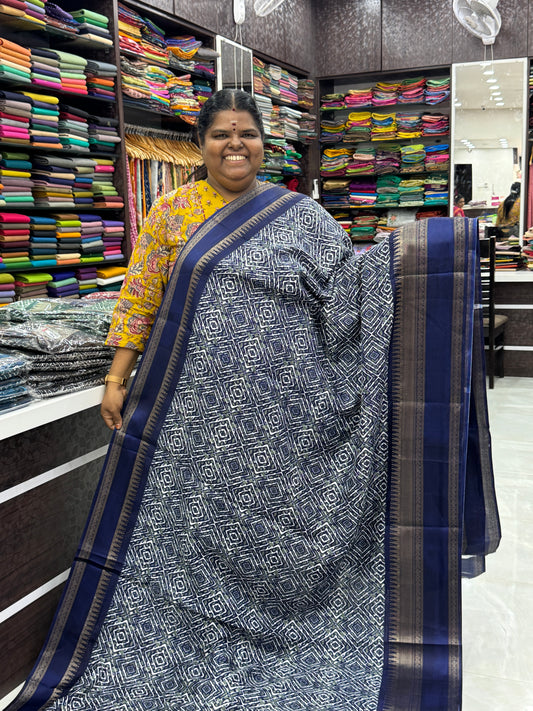 Casual Wear Saree - Fancy Mixed Cotton - Blue Shade - VVFMC002
