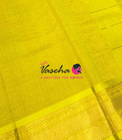 Pure Silk Cotton Saree - Mayil & Chakkaram Design - Purple With Lemon Yellow VVMC001