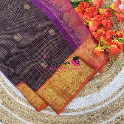 Pure Silk Cotton Saree - Vairavoosi checks - Mayil & Chakkaram - VVMCV001